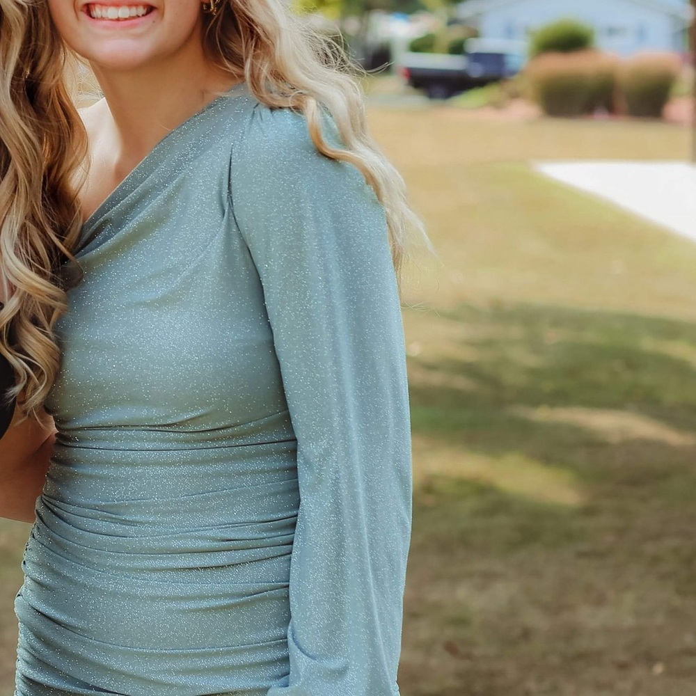 Windsor Glittery Light Blue One-Sleeved Dress